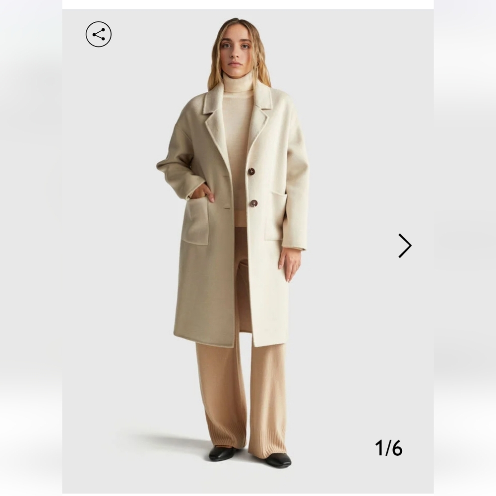 United Colours Of Benneton Cream Wool Blend Midi Coat